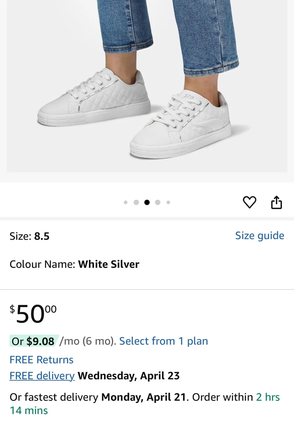 STQ Women's White Quilted Sneakers - Size 9.5 image indicator(7)