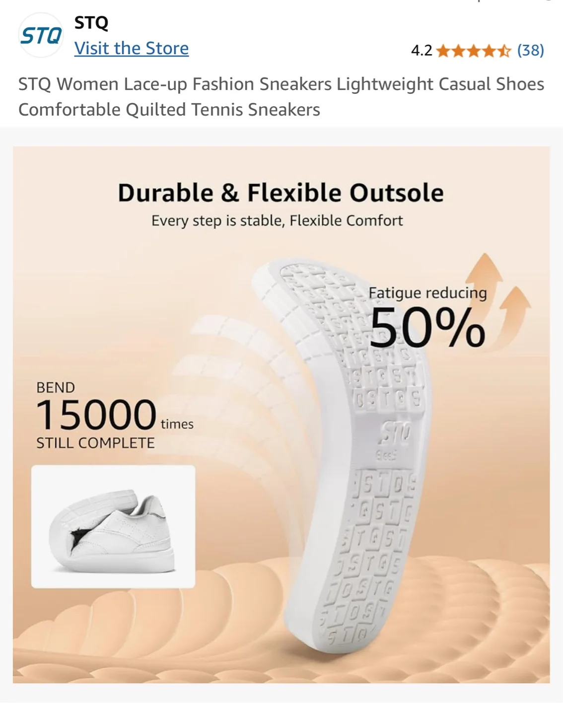 STQ Women's White Quilted Sneakers - Size 9.5 image indicator(10)