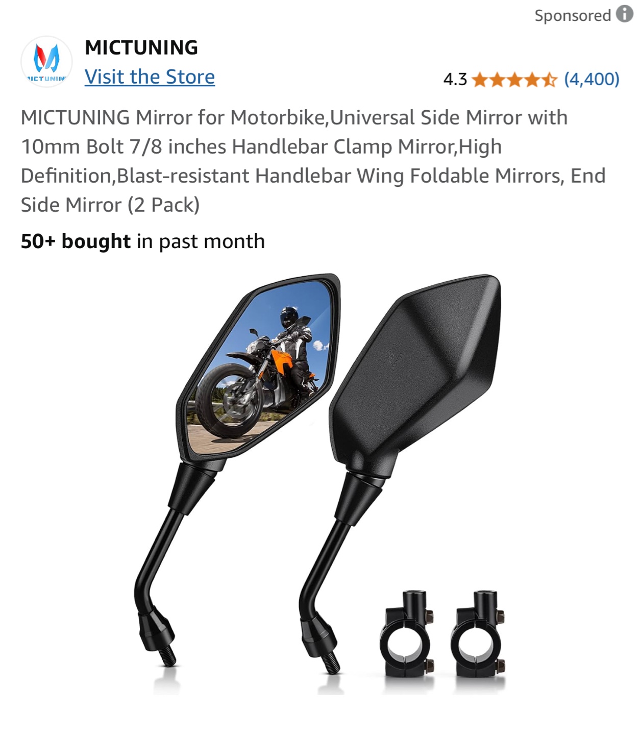 MICTUNING Motorcycle Side Mirrors (2 Pack)