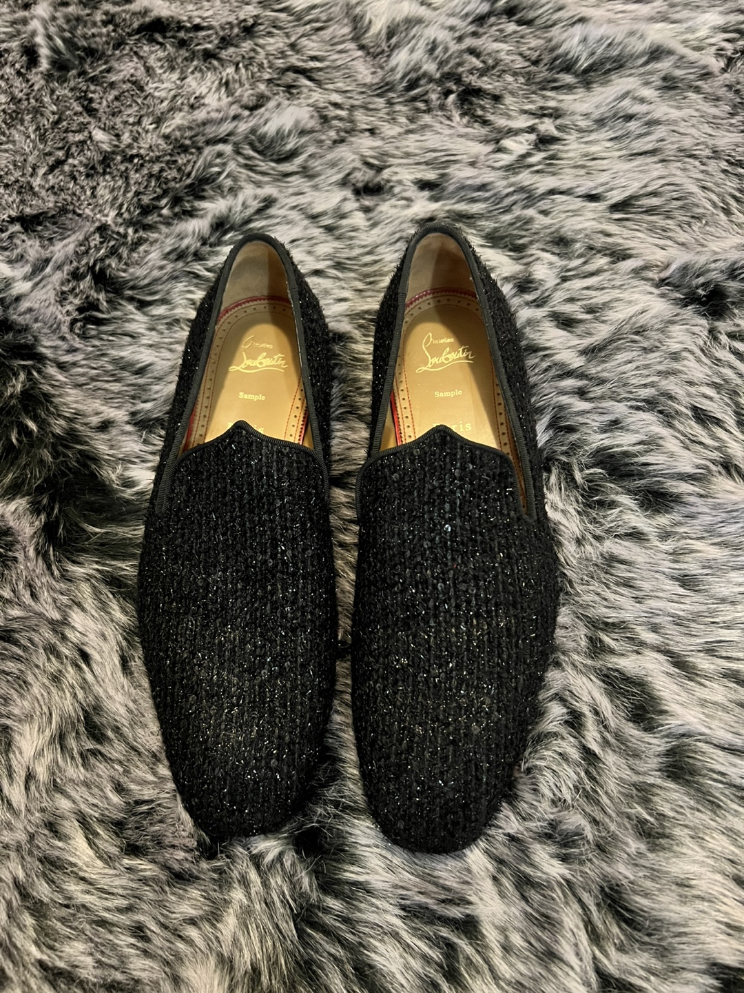 Christian Louboutin Black Sparkle Loafers - Sample