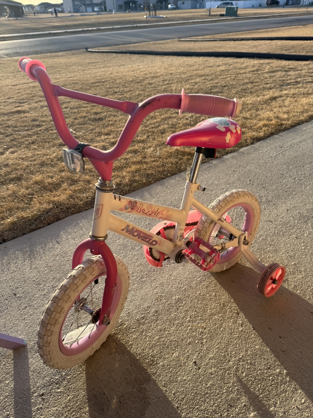 Girls' Pink & White Moveo 12-inch Bicycle with Training Wheels