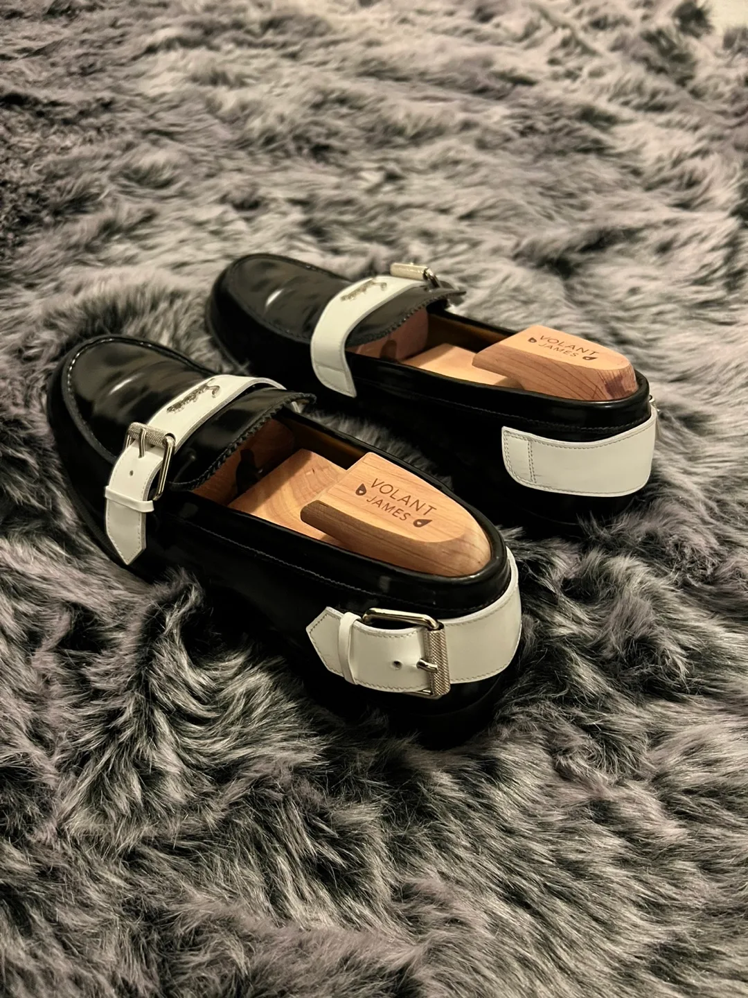 Christian Louboutin Black & White Buckle Loafers image indicator(4)