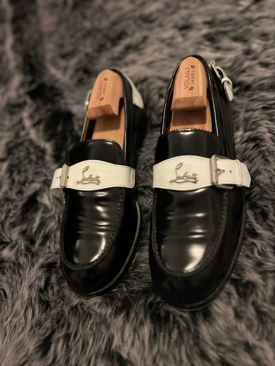 Christian Louboutin Black & White Buckle Loafers image indicator(3)
