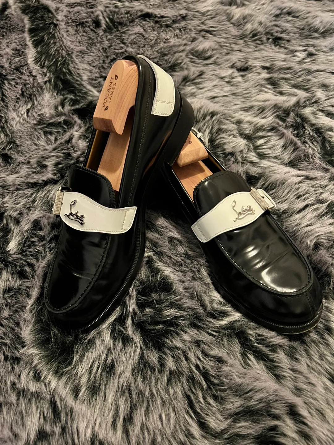 Christian Louboutin Black & White Buckle Loafers image indicator(6)