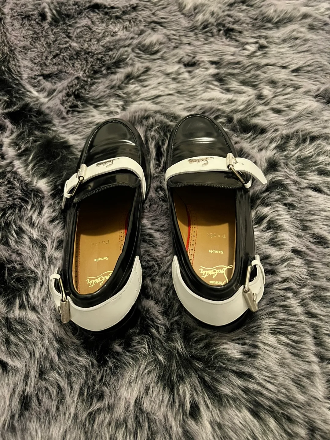 Christian Louboutin Black & White Buckle Loafers image indicator(2)