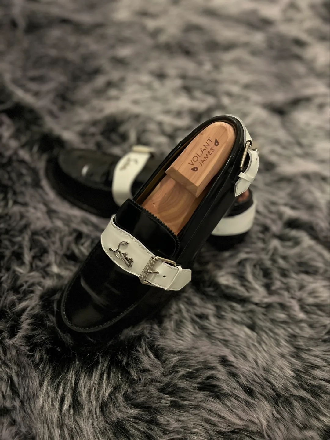 Christian Louboutin Black & White Buckle Loafers image indicator(5)