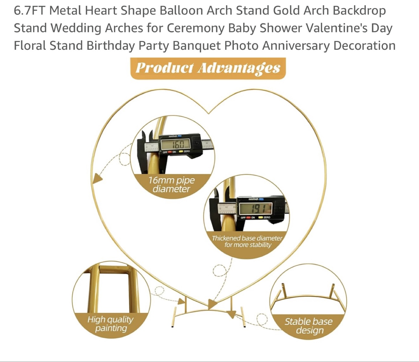 Gold Metal Heart Arch for Wedding, Party, or Event - photo 4