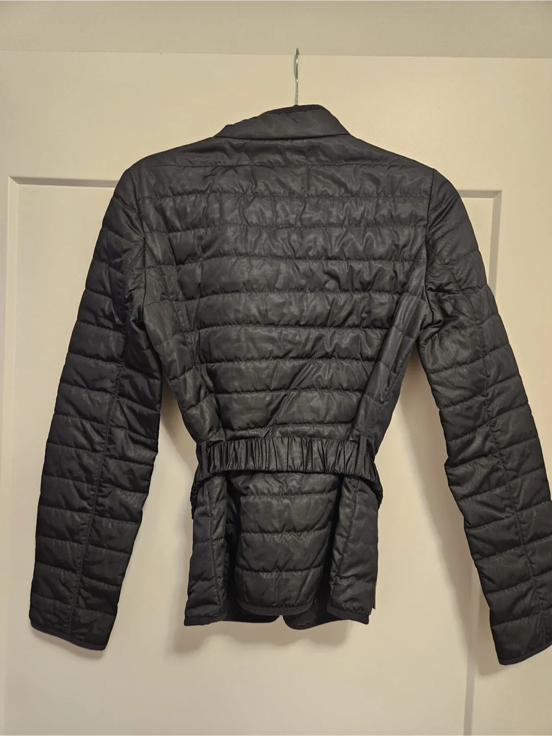 Women's Black Quilted Jacket with Belt image indicator(2)