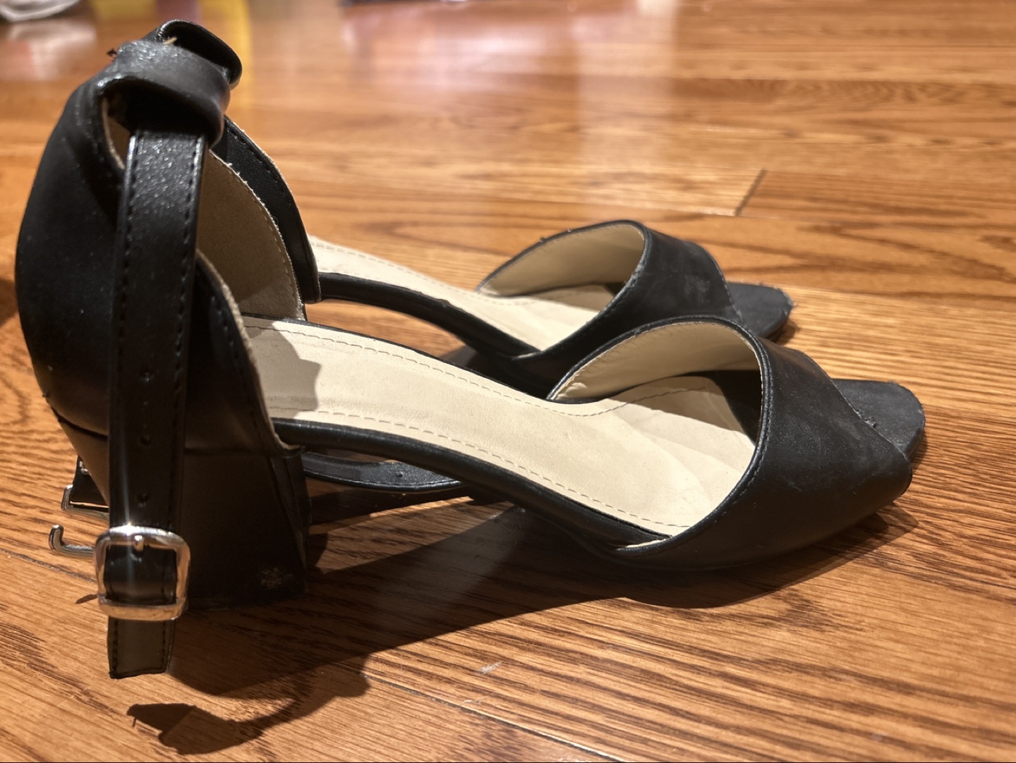 Black Leather Ankle Strap Heels - photo 2