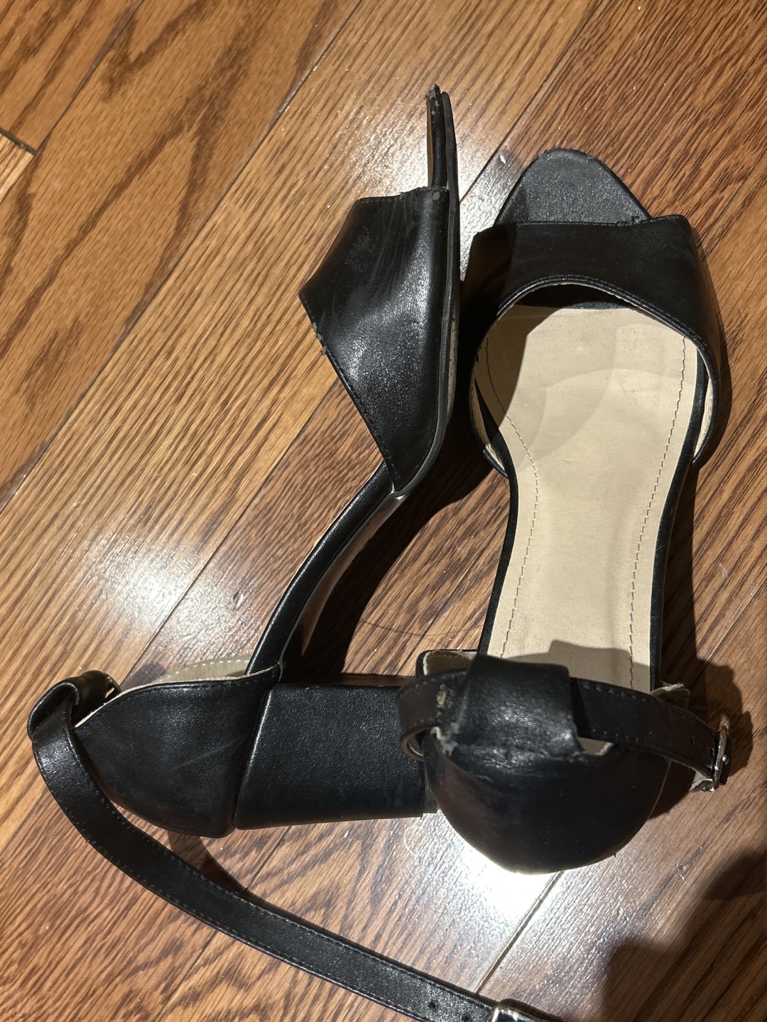 Black Leather Ankle Strap Heels