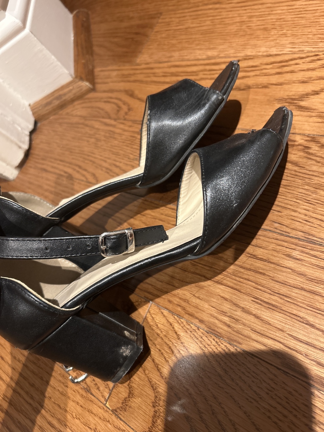 Black Leather Ankle Strap Heels - photo 3