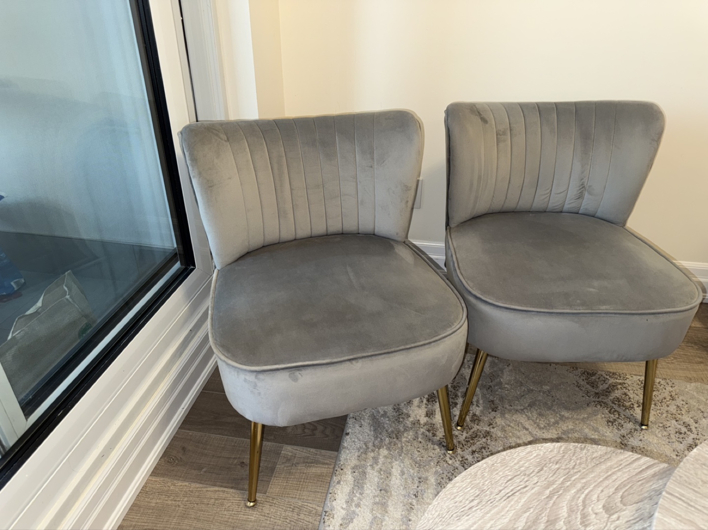 Pair of Grey Velvet Accent Chairs with Gold Legs - photo 3