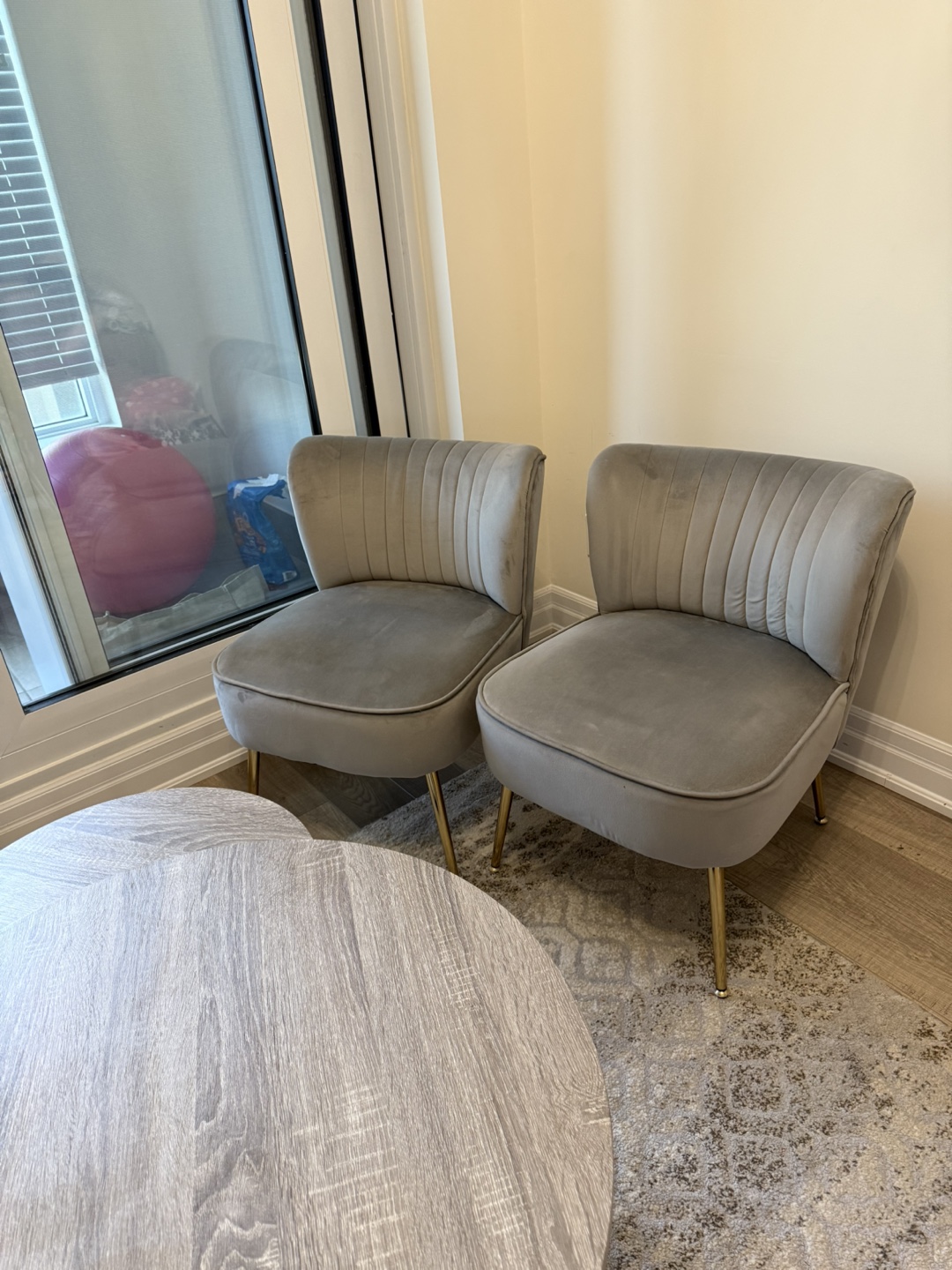 Pair of Grey Velvet Accent Chairs with Gold Legs - photo 2