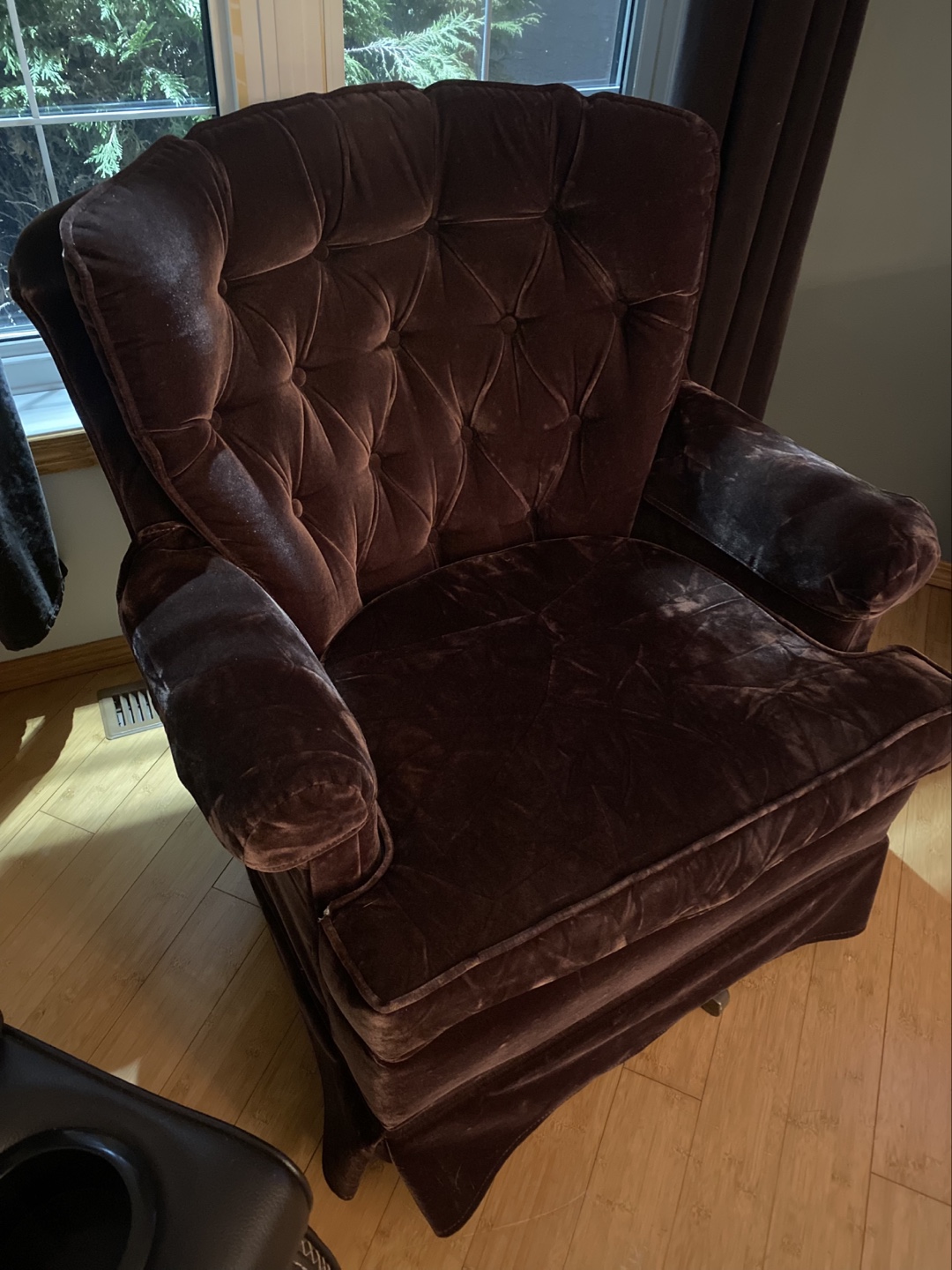 Dark Brown Velvet Swivel Rocker Chair