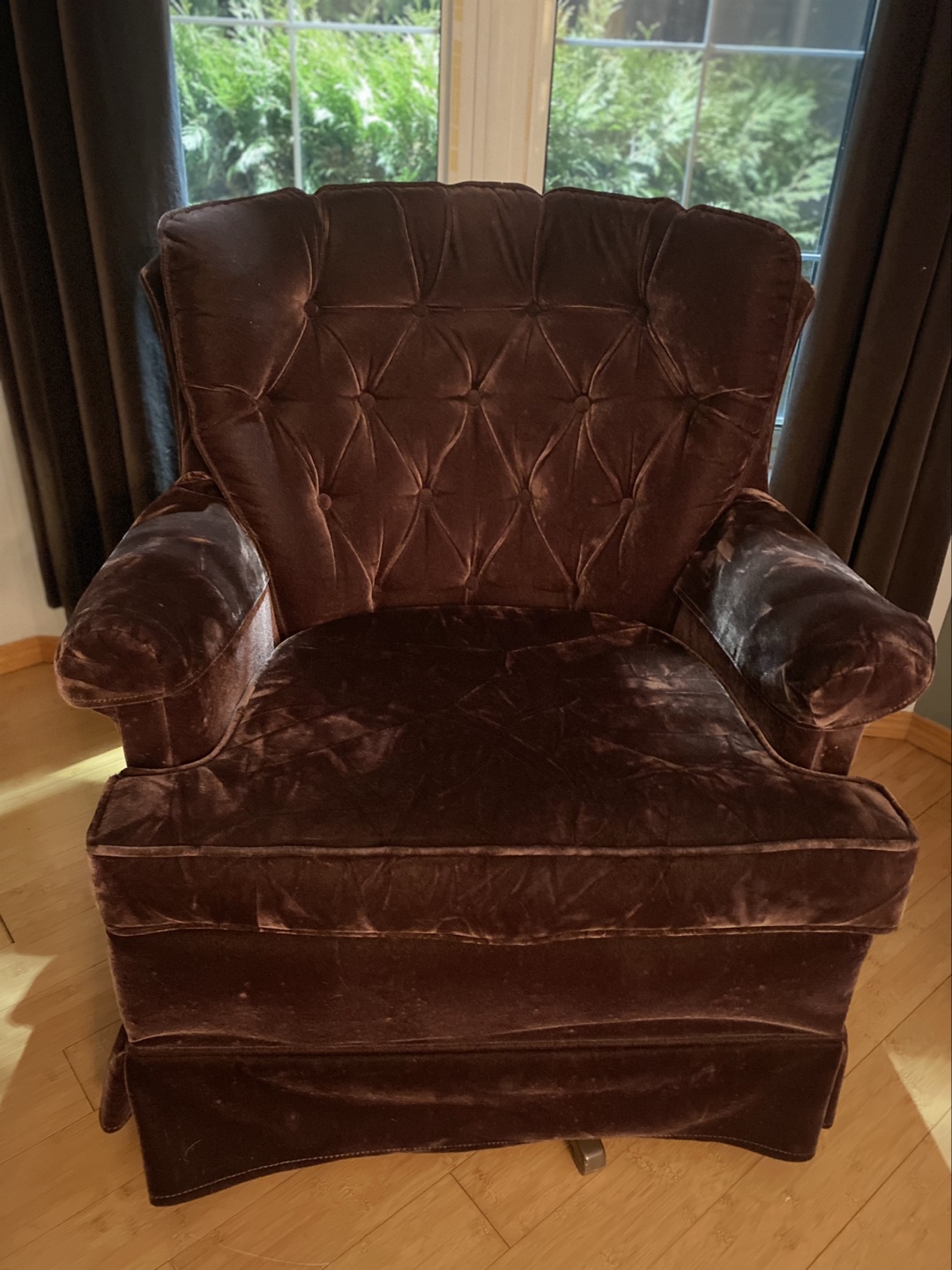 Dark Brown Velvet Swivel Rocker Chair - photo 2