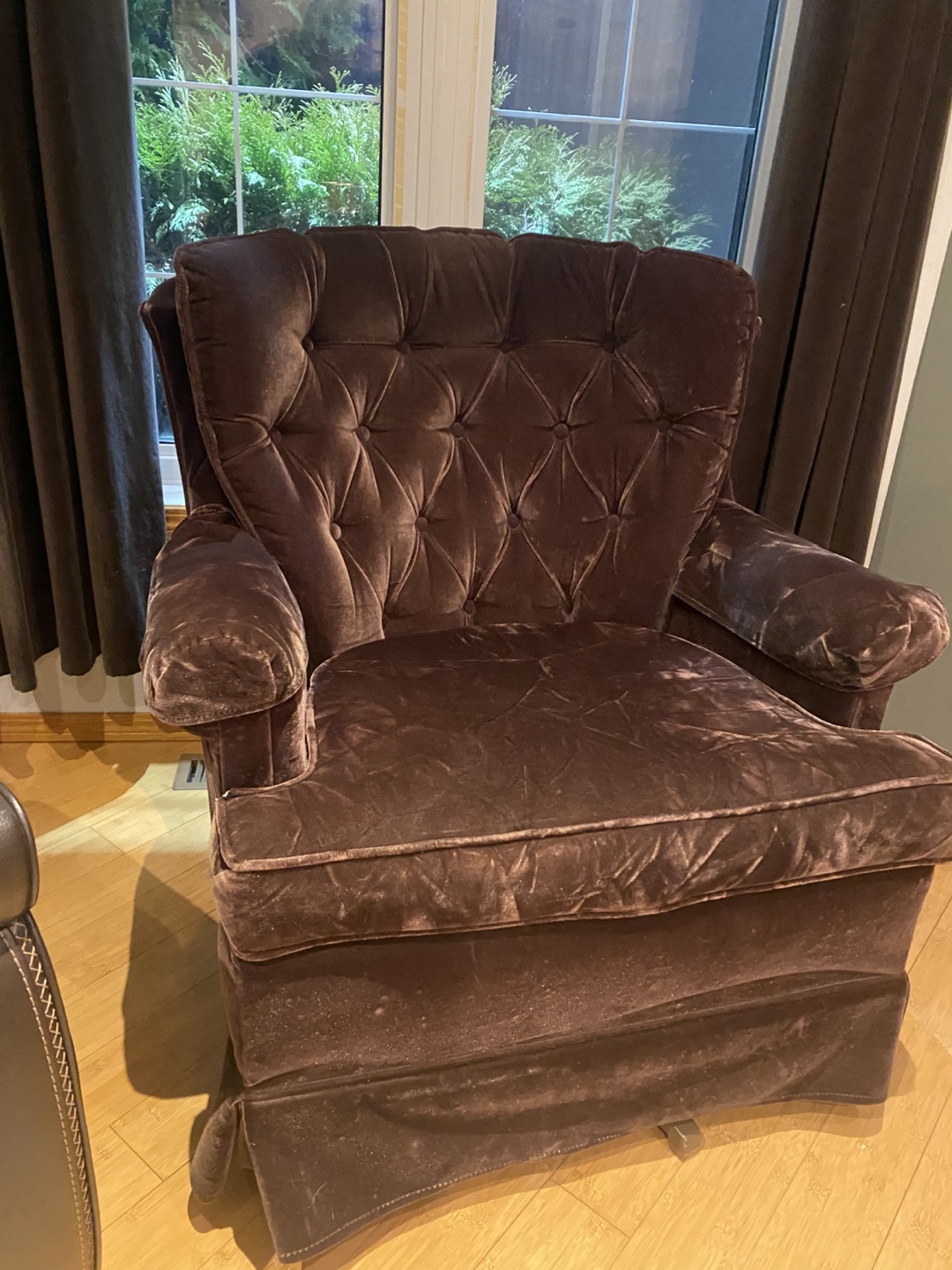 Dark Brown Velvet Swivel Rocker Chair - photo 3