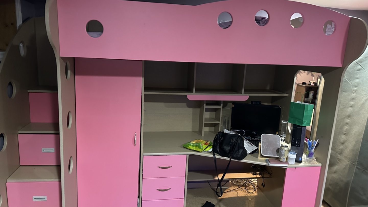 Jysk Pink and Beige Loft Bed with Desk and Storage
