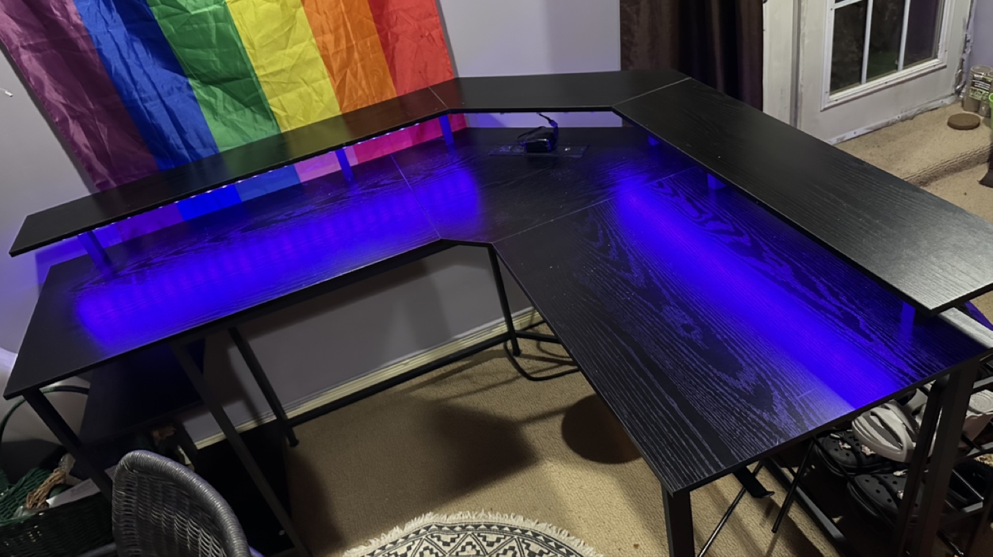 L-Shaped Gaming Desk with RGB LED Lighting - photo 2