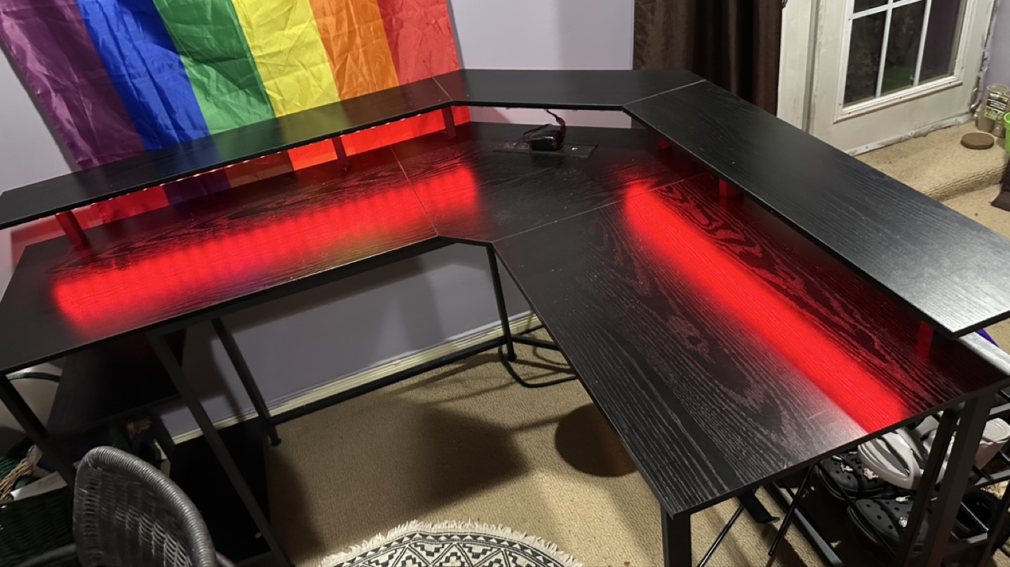 L-Shaped Gaming Desk with RGB LED Lighting - photo 3