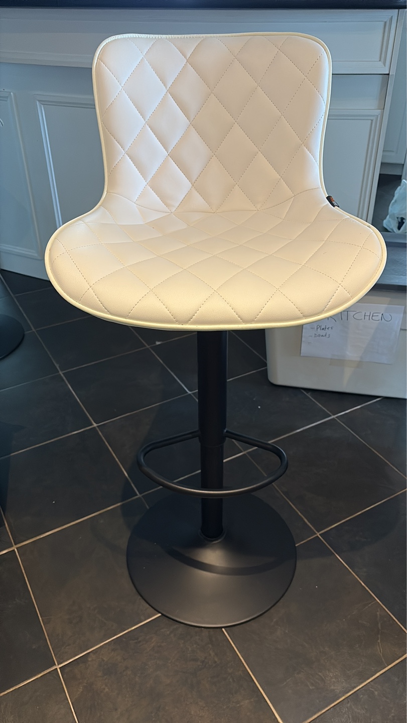 2 White Quilted Bar Stools