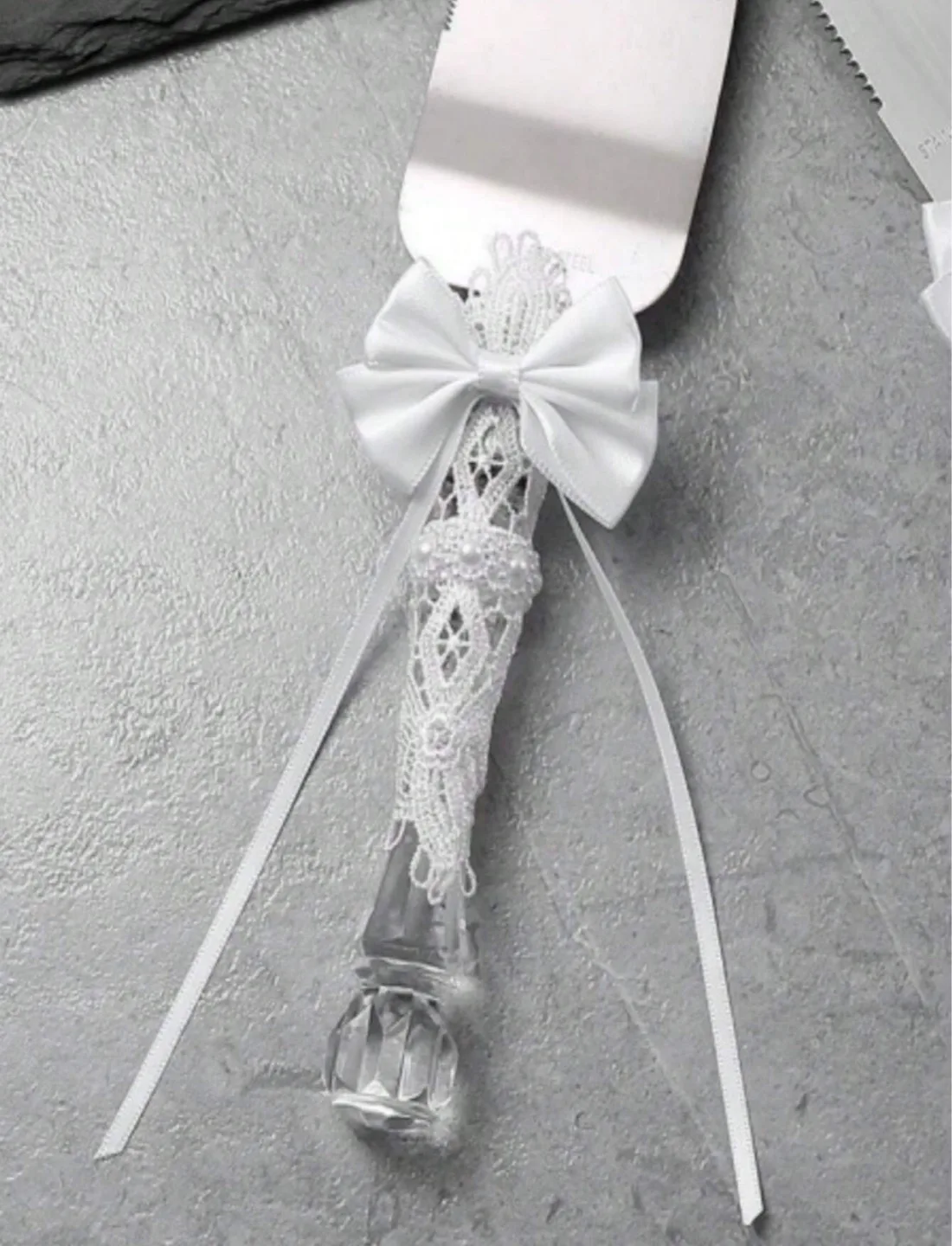Elegant Wedding Cake Cutting Set with Lace Accents image indicator(3)