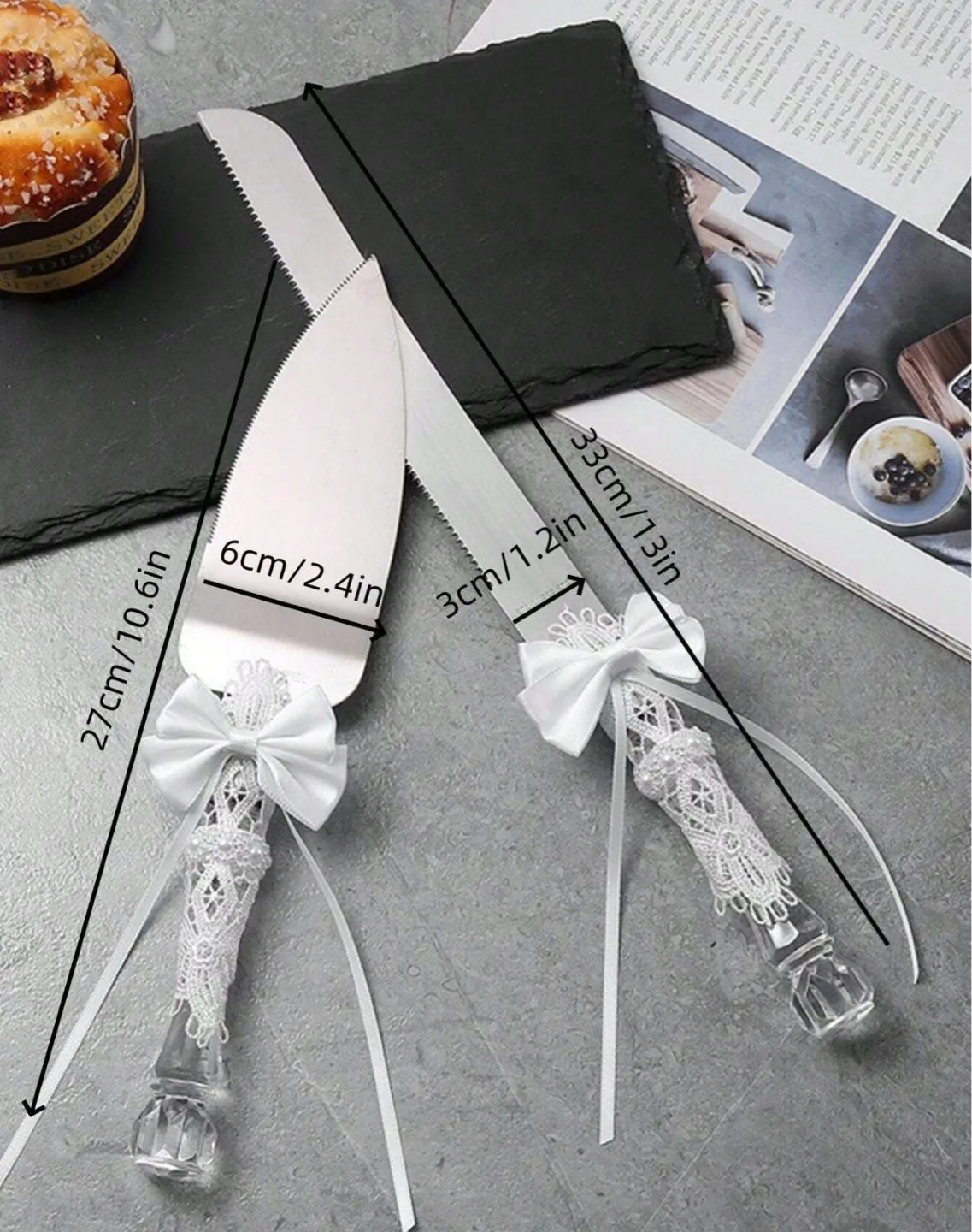 Elegant Wedding Cake Cutting Set with Lace Accents image indicator(2)