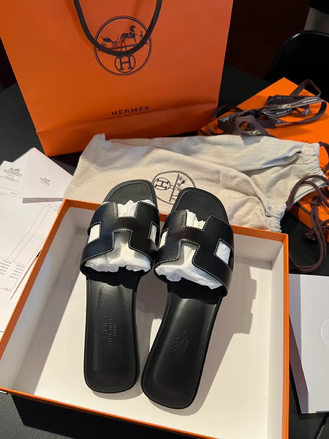 Hermes Oran Sandal in Noir Black thumbnail