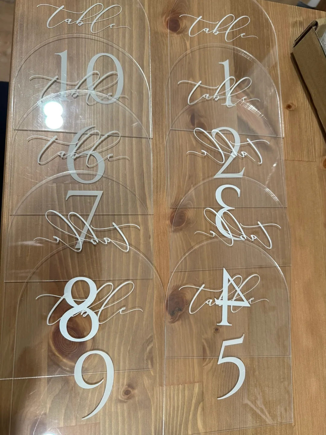 Set of 10 Arch-Top Acrylic Table Numbers for Wedding or Event image indicator(3)