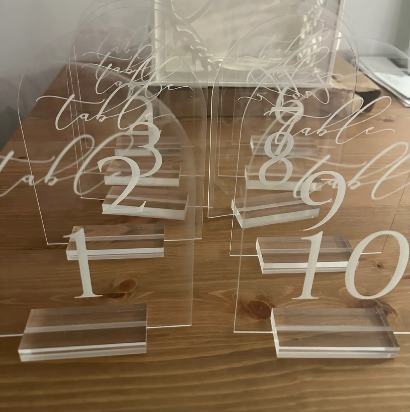 Set of 10 Arch-Top Acrylic Table Numbers for Wedding or Event image indicator(5)