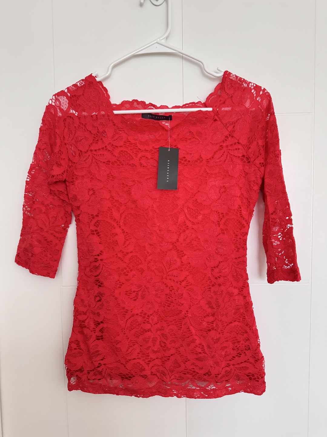 Suzy Shier Red Lace Top