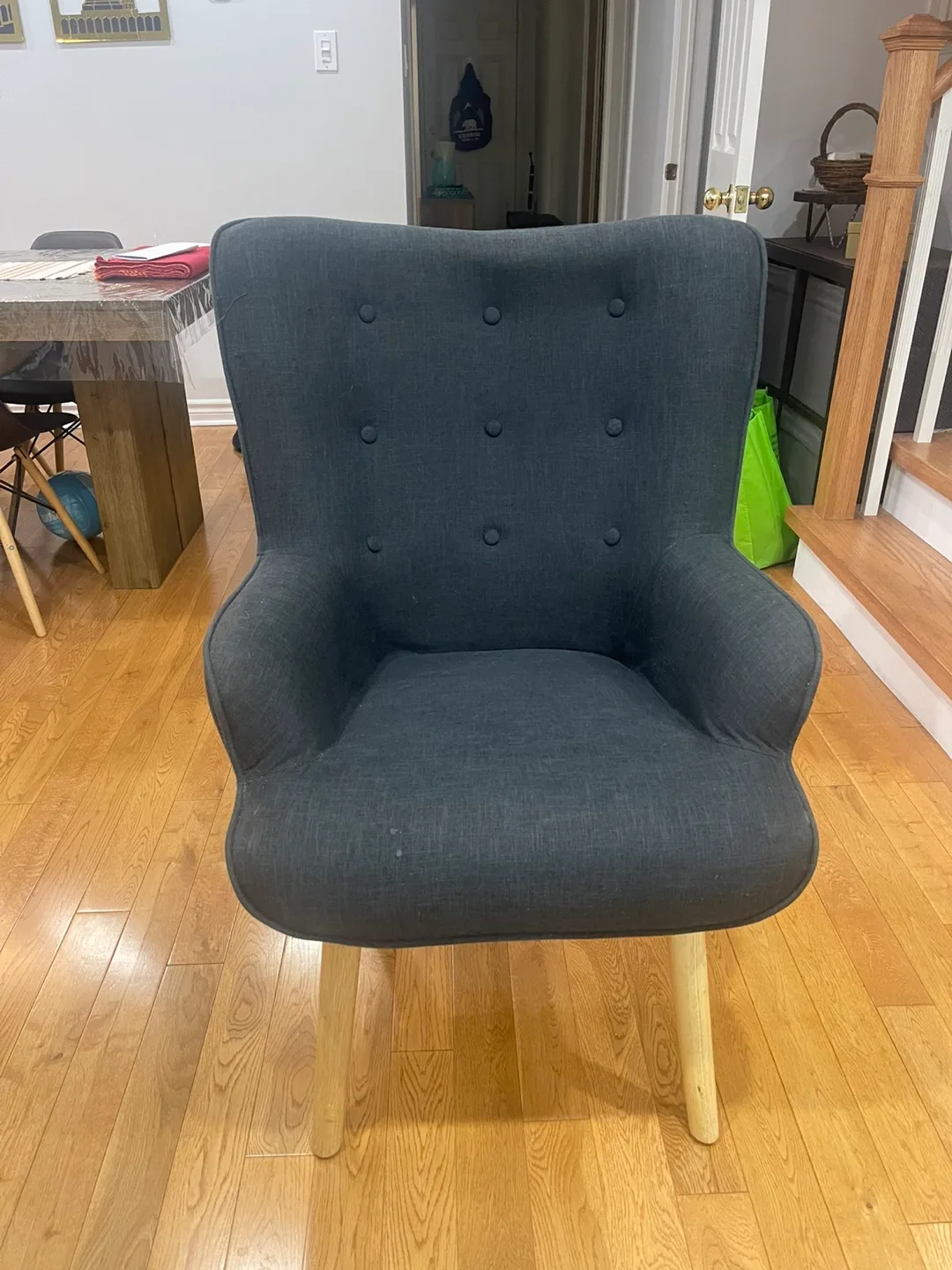 Dark Grey Accent Chair with Wooden Legs thumbnail