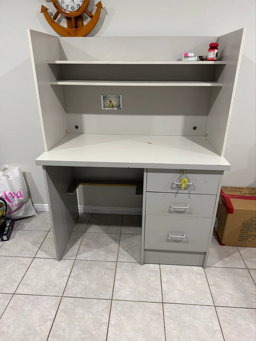 Grey Computer Desk with Hutch thumbnail