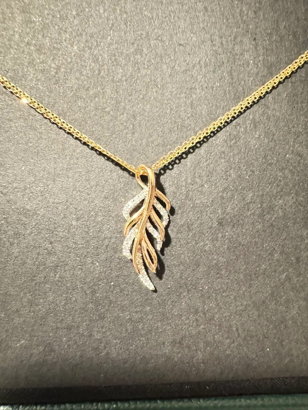 14k Gold rose gold tone Feather Pendant Necklace thumbnail