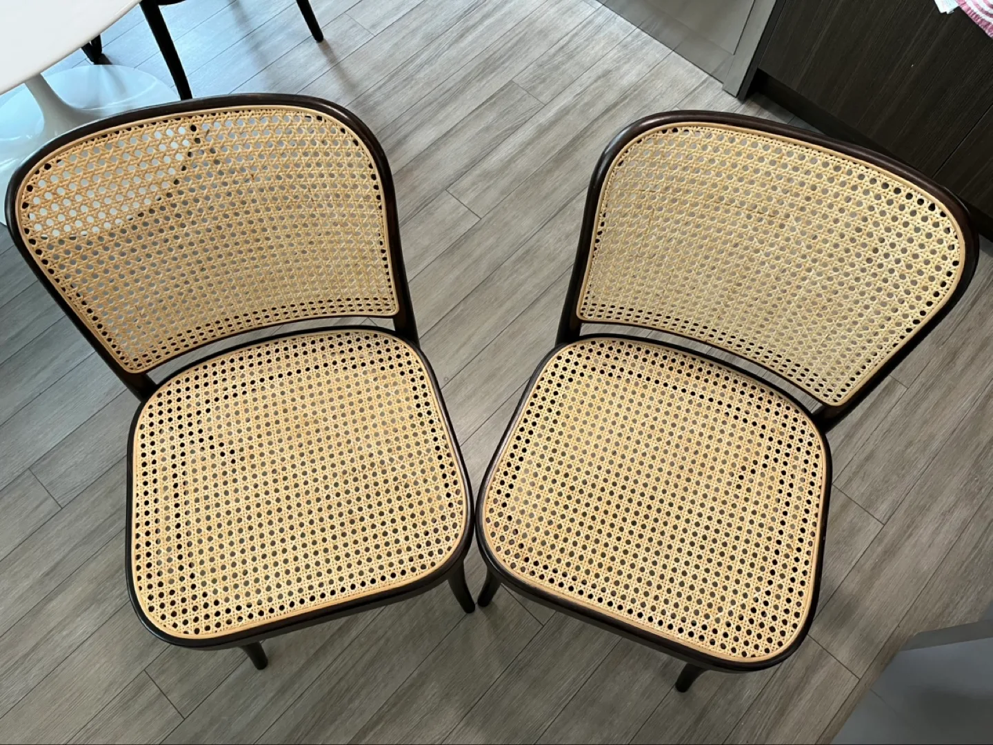 Set of four Thonet style dining chairs with cane seats thumbnail