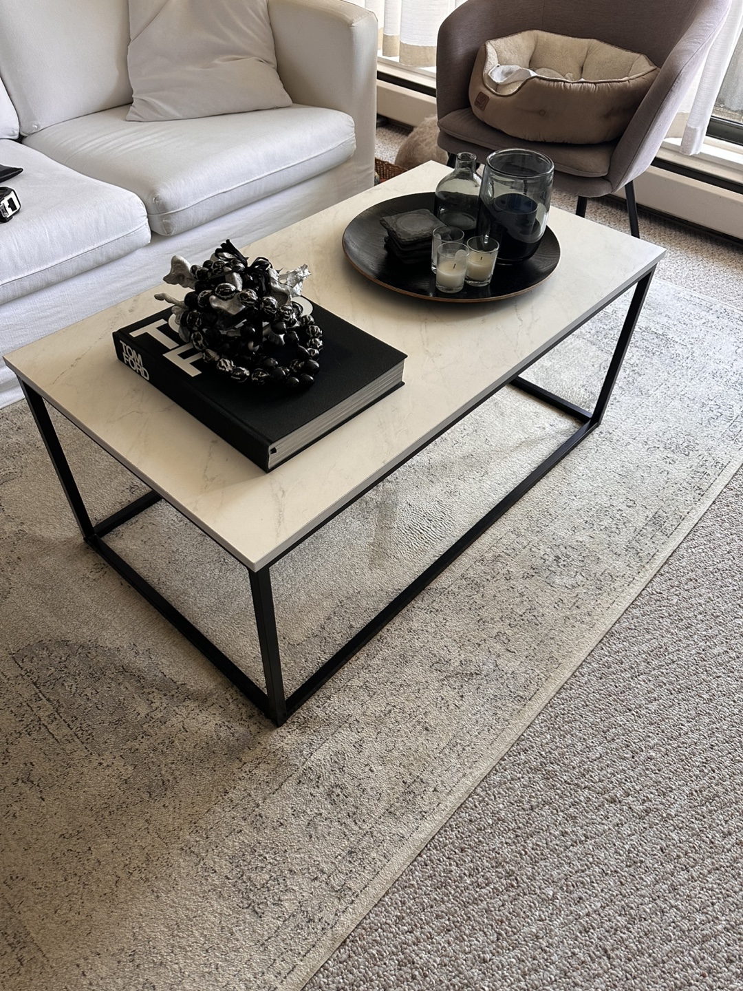 Modern Coffee Table with Faux Marble Top