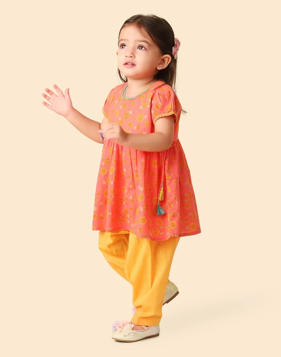 Fabindia Orange %100 Cotton Printed Set (6-12months) image indicator(3)