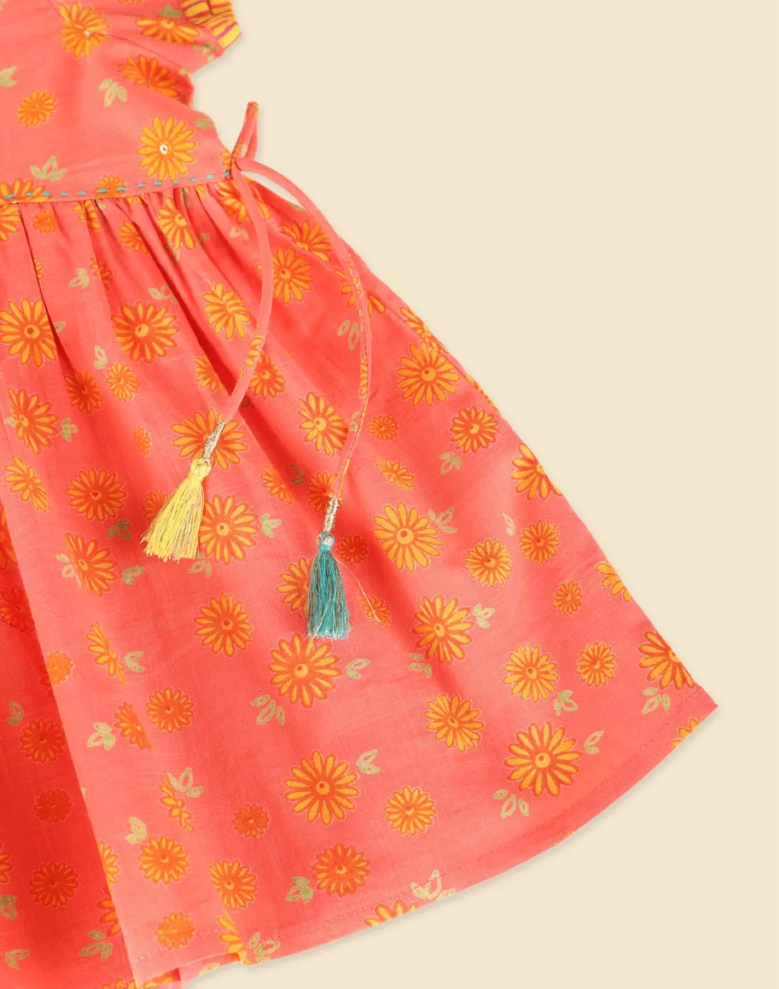 Fabindia Orange %100 Cotton Printed Set (6-12months) image indicator(4)
