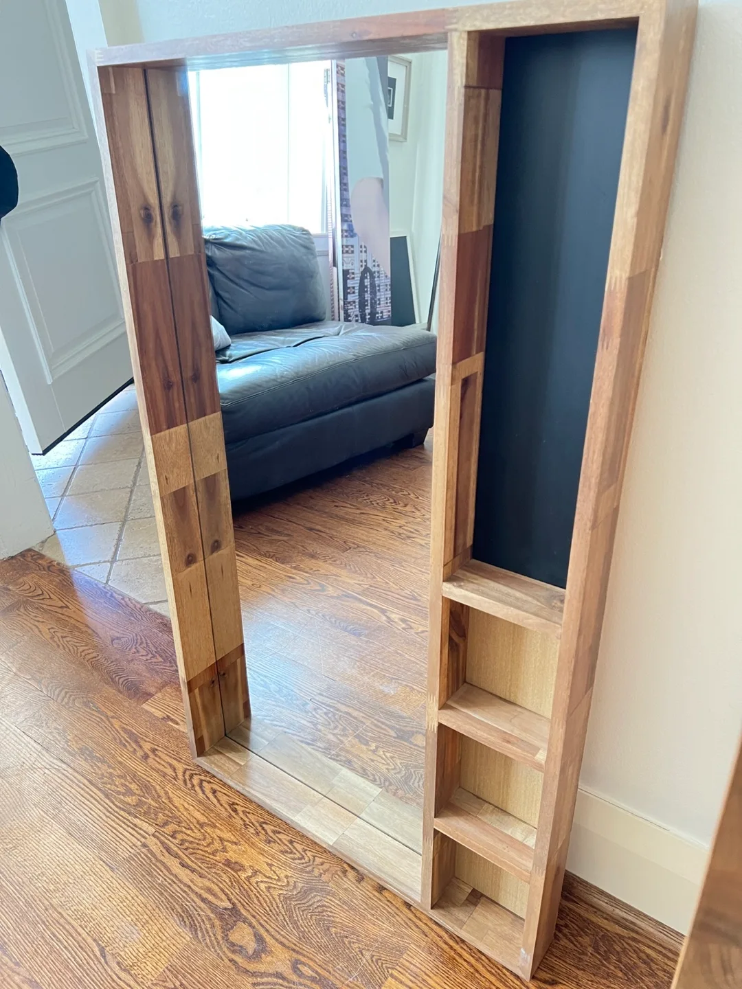 CONTENT SALE: Gorgeous Wood Frame Mirror - Shelves & Chalkboard image indicator(4)