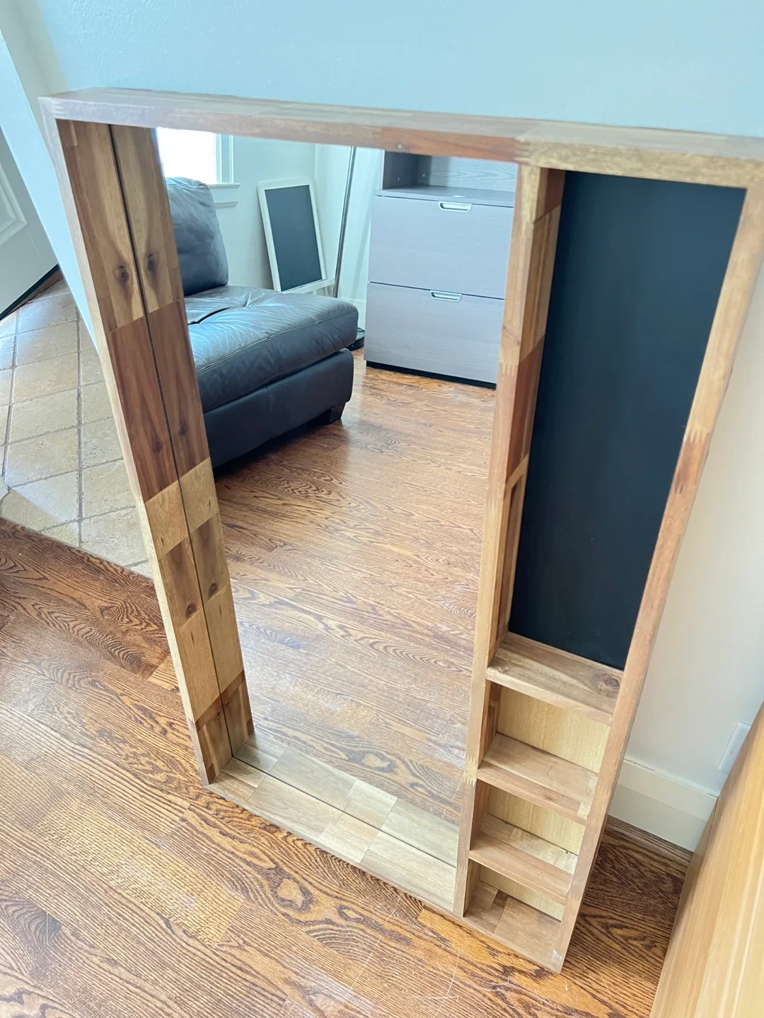 CONTENT SALE: Gorgeous Wood Frame Mirror - Shelves & Chalkboard image indicator(2)