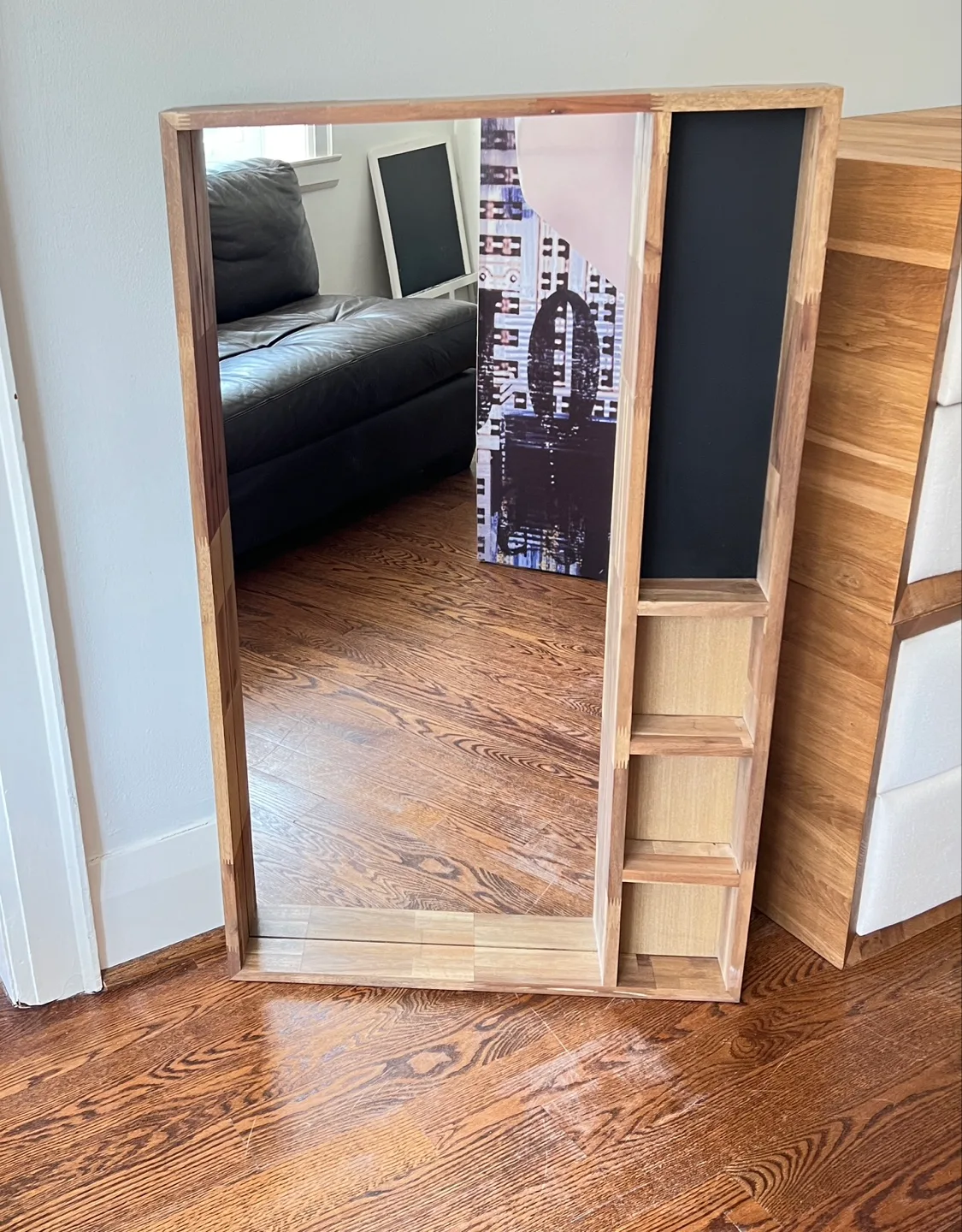 CONTENT SALE: Gorgeous Wood Frame Mirror - Shelves & Chalkboard image indicator(3)