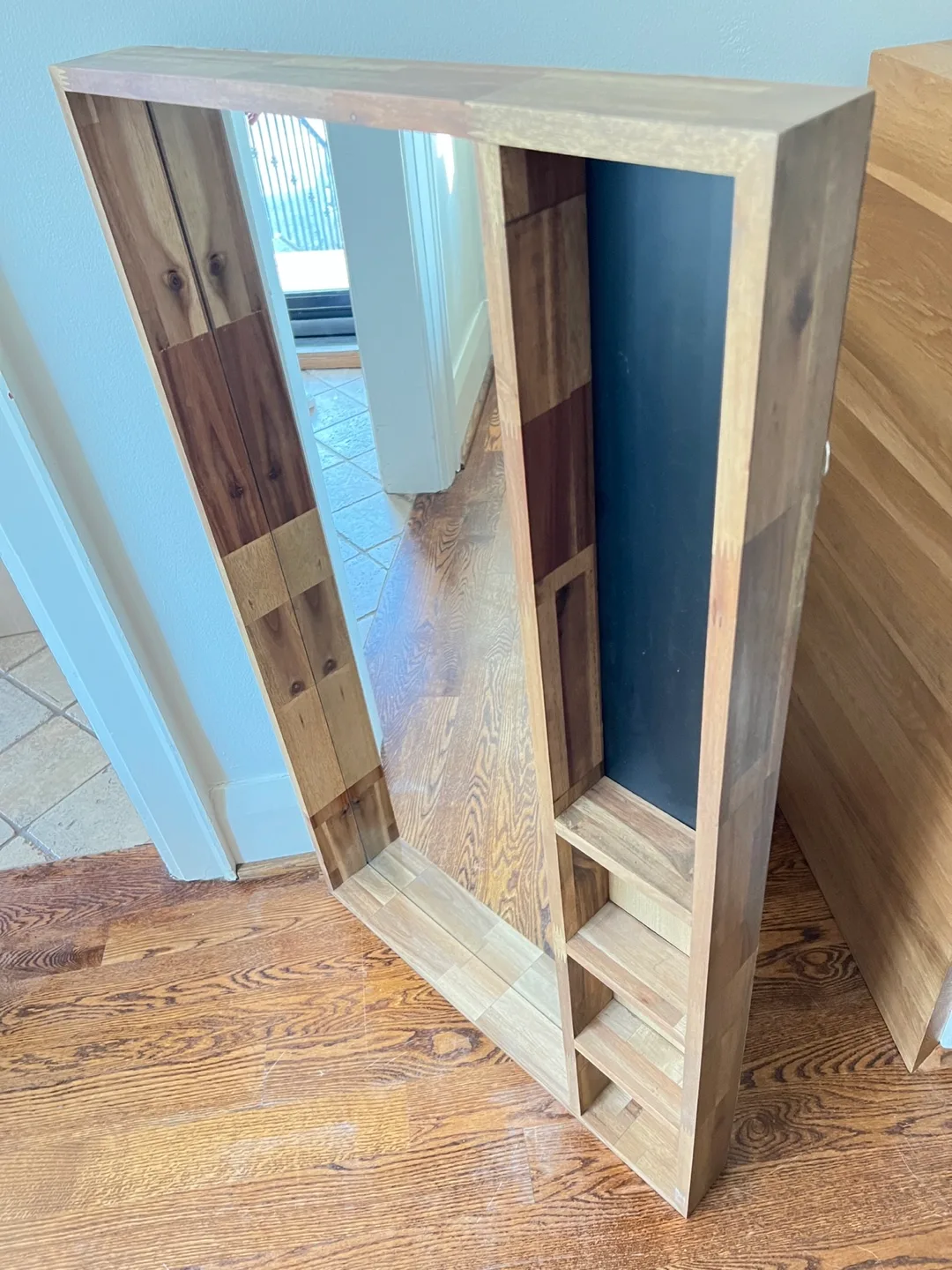 CONTENT SALE: Gorgeous Wood Frame Mirror - Shelves & Chalkboard image indicator(9)