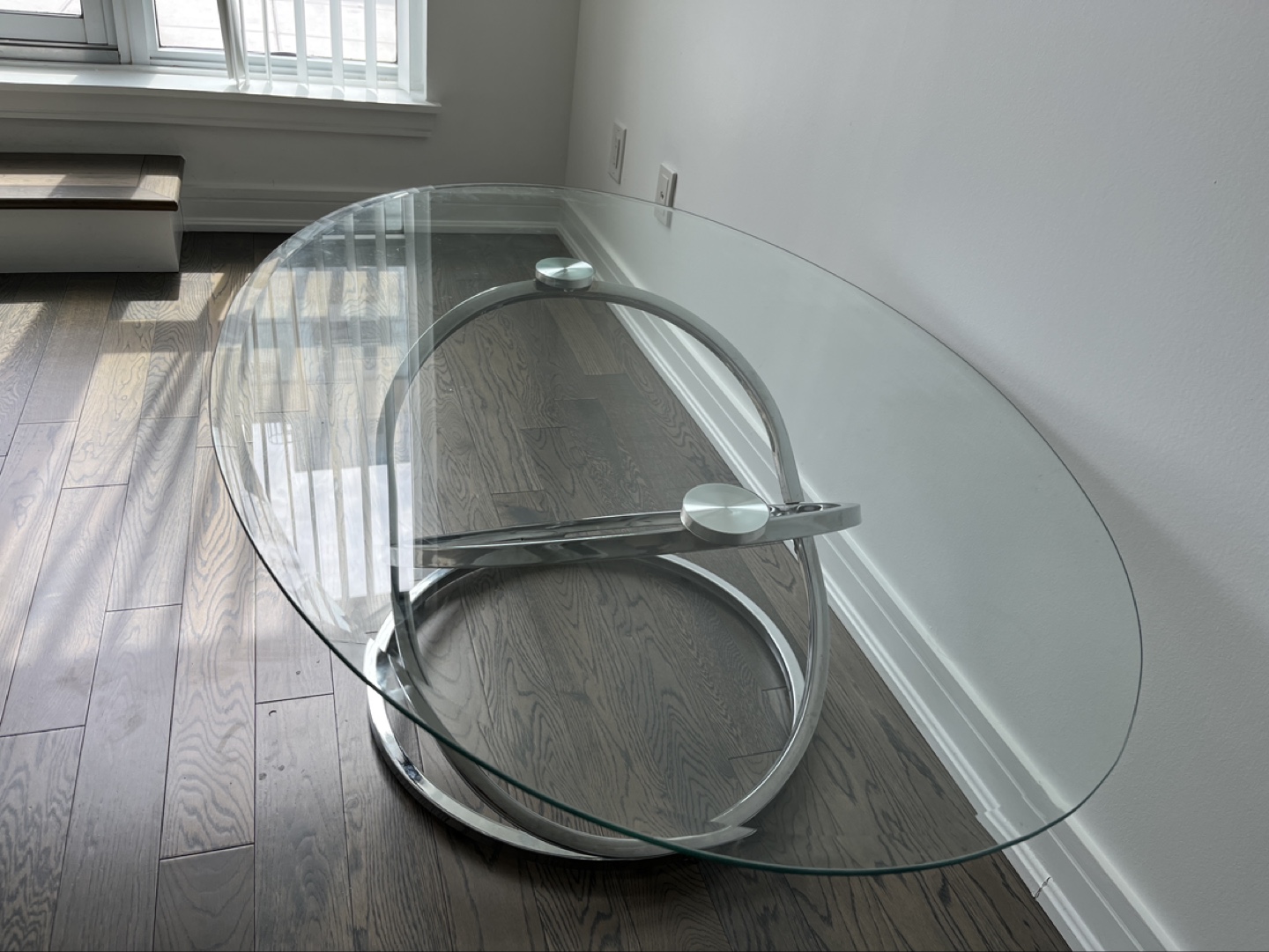 Modern Glass and Chrome Oval Coffee Table