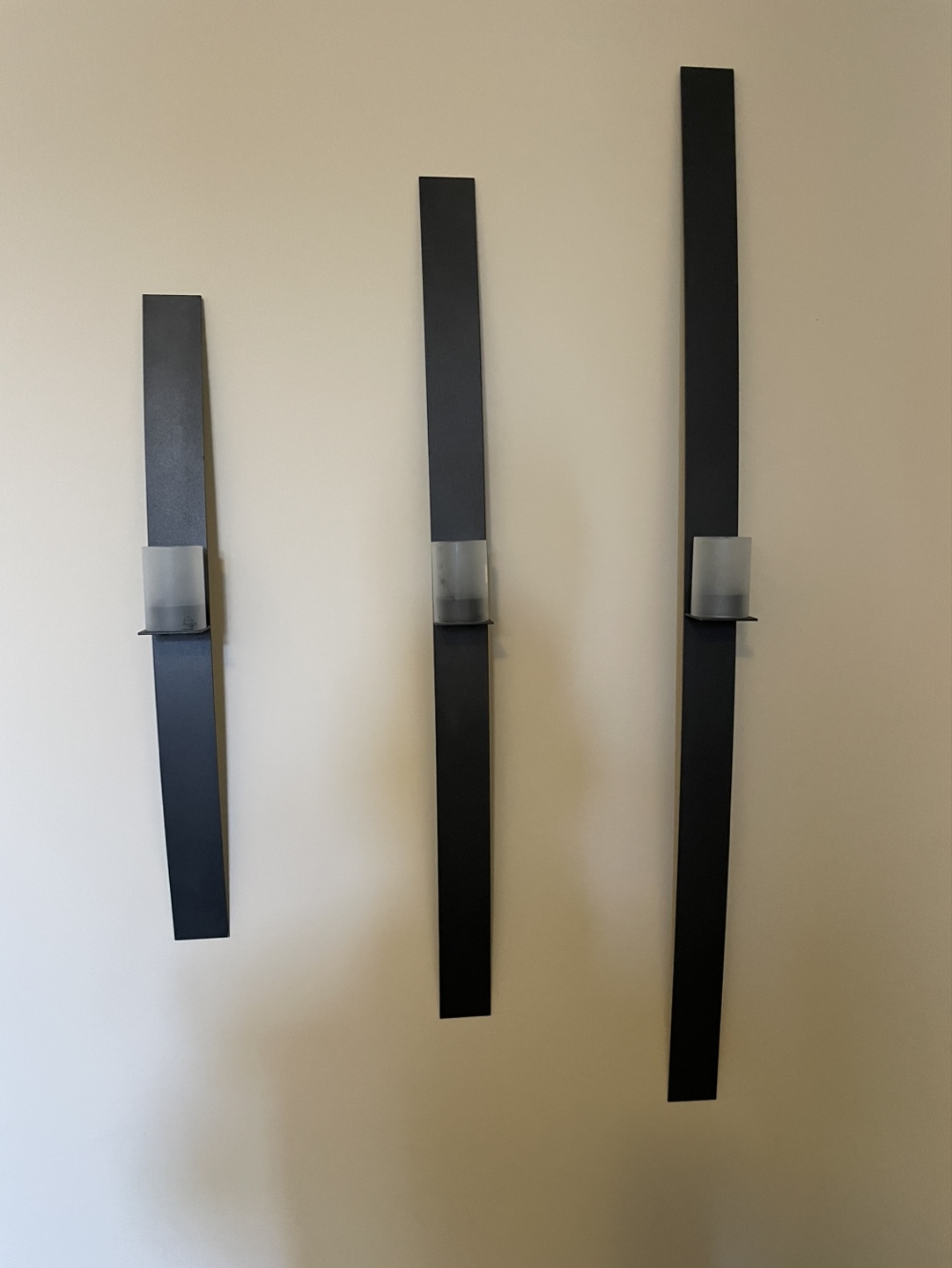 Set of Three Black Metal Wall Candle Holders