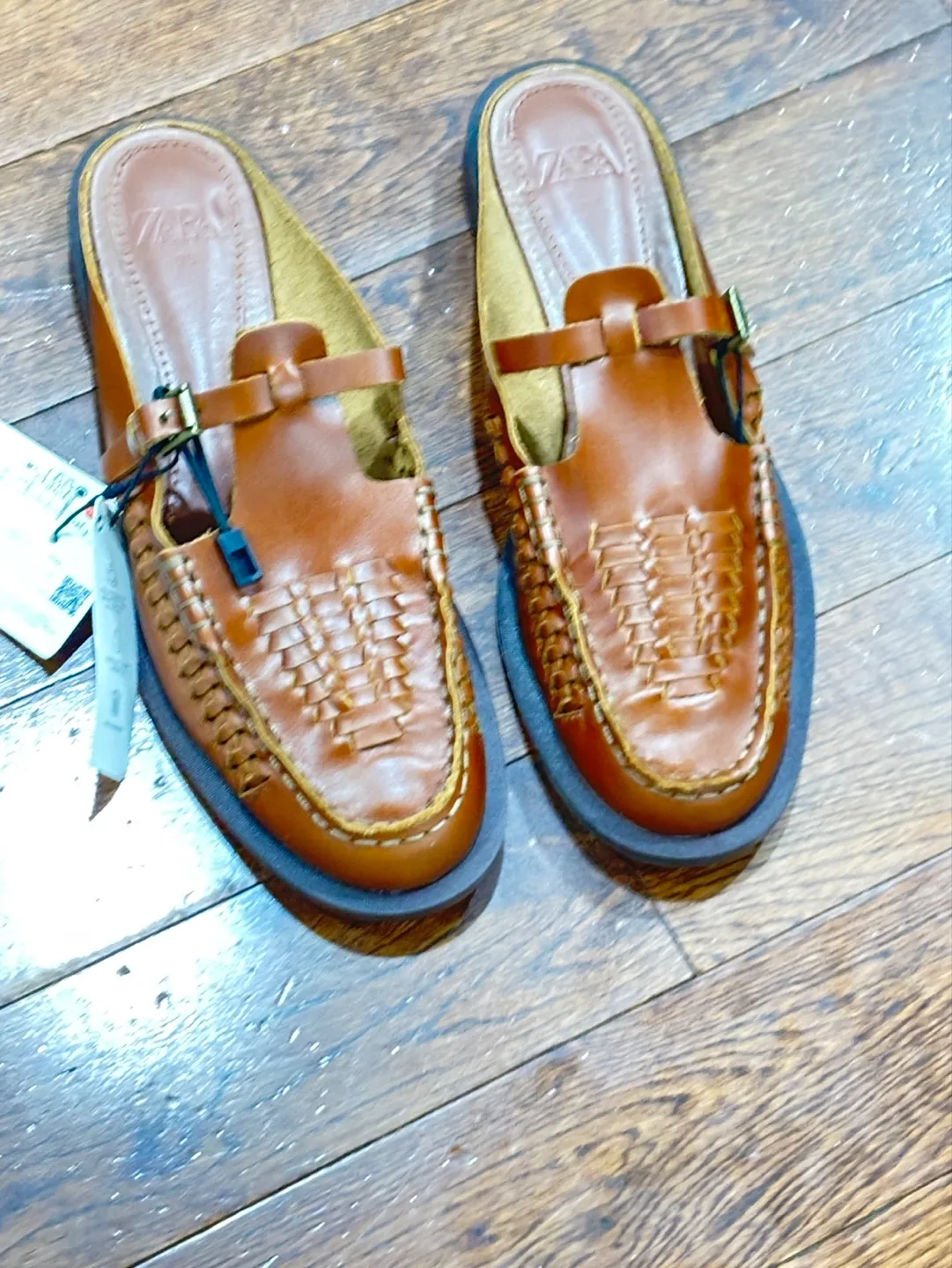 Brown Leather Woven Zara Mules - Size 38 image indicator(4)