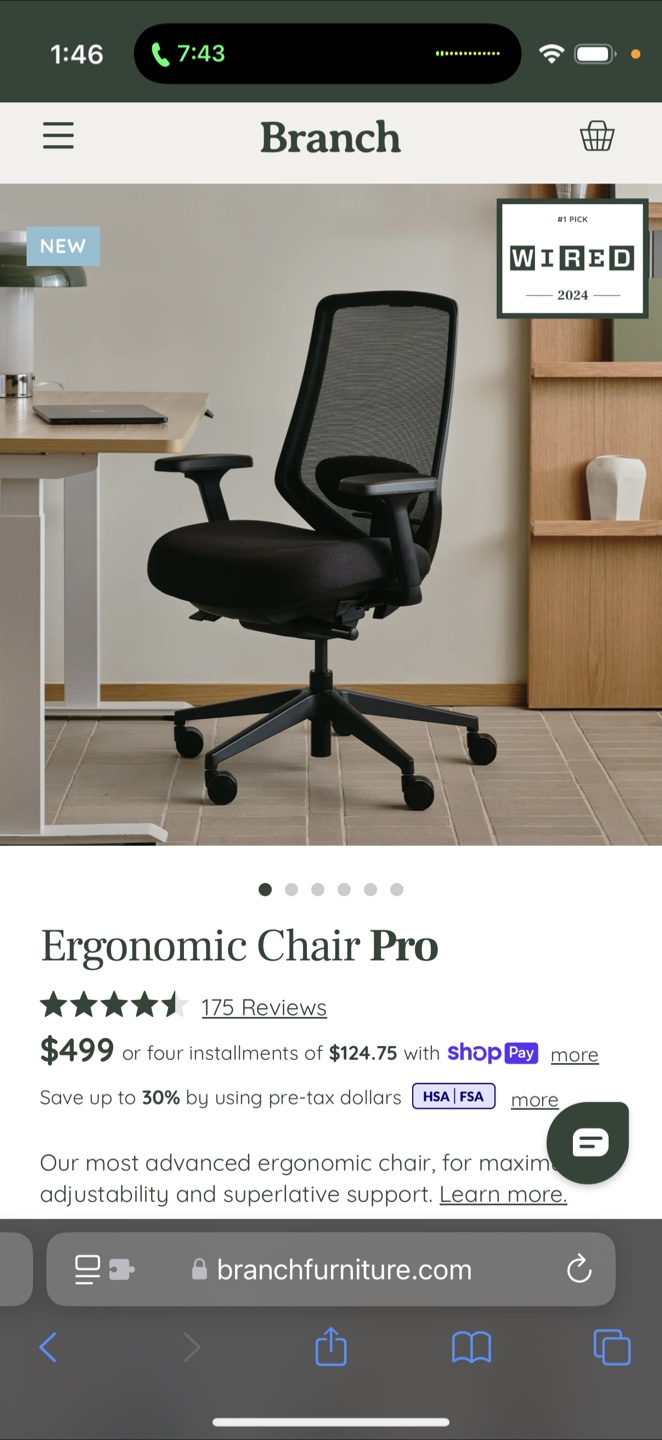 New Branch Ergonomic Chair Pro - Mesh Fabric, Black - photo 2