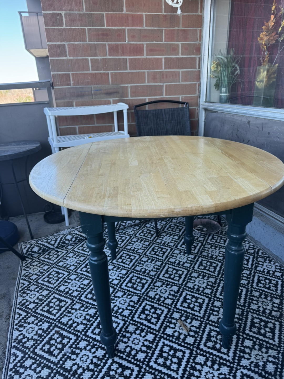Round Drop-Leaf Table - Dark Green Legs - photo 4