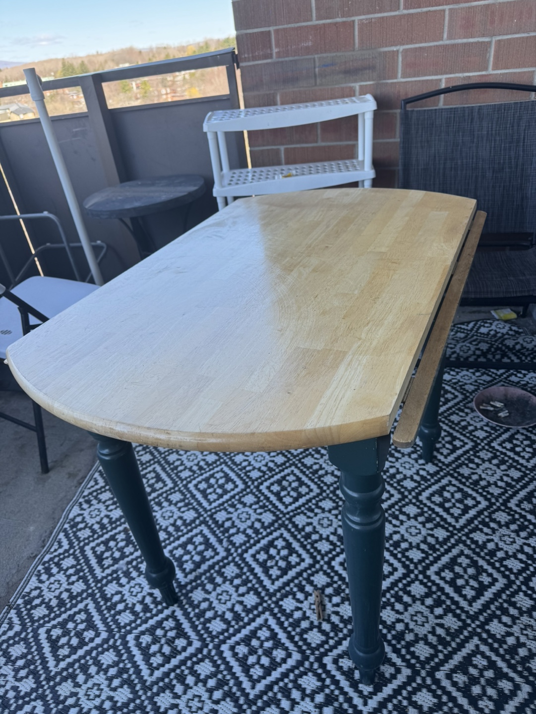 Round Drop-Leaf Table - Dark Green Legs