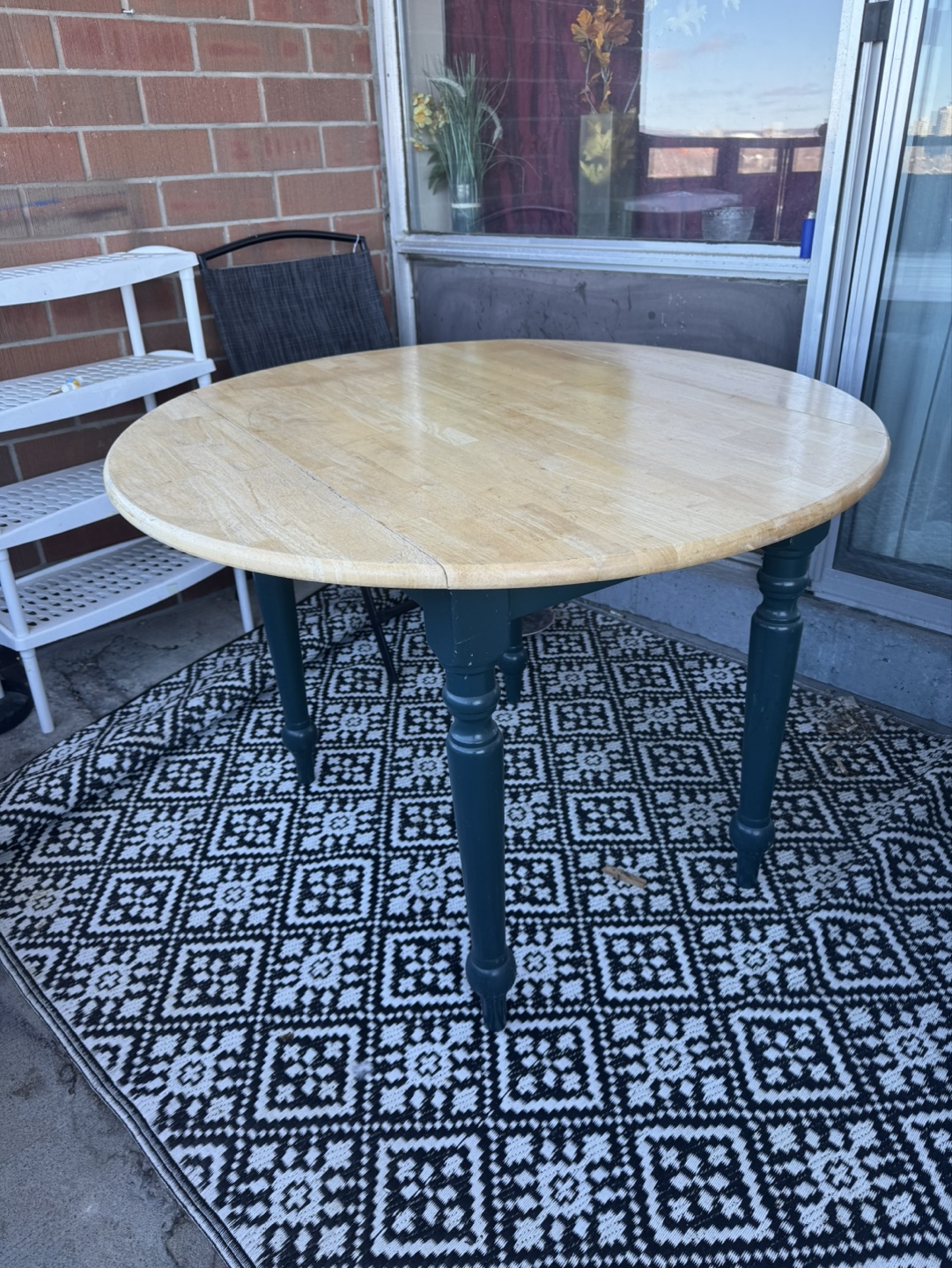 Round Drop-Leaf Table - Dark Green Legs - photo 3