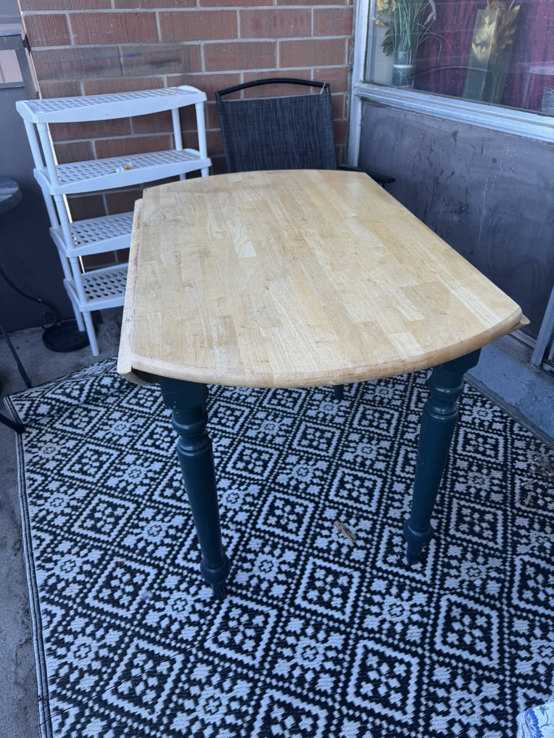 Round Drop-Leaf Table - Dark Green Legs - photo 2