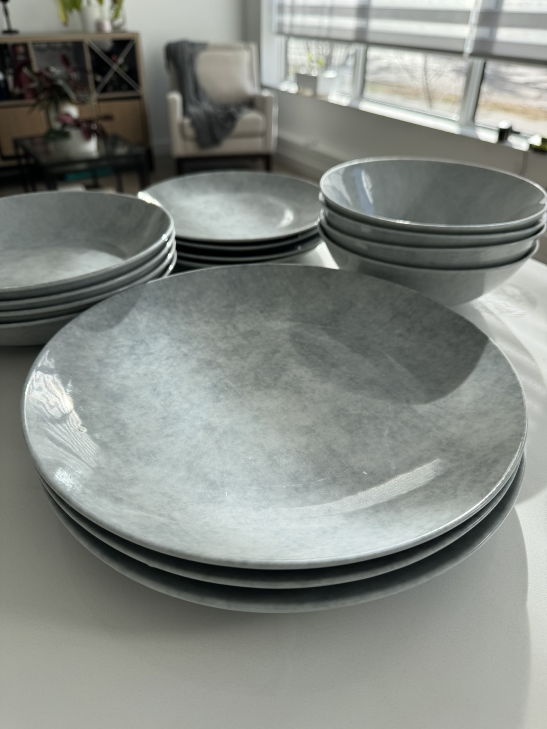 Grey Dinnerware Set - Plates and Bowls